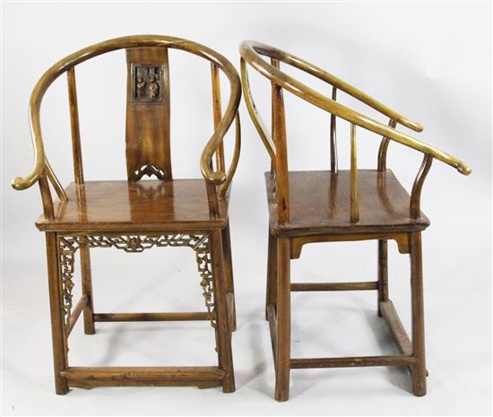 Pair of Chinese horseshoe back armchairs(a/f)(-)